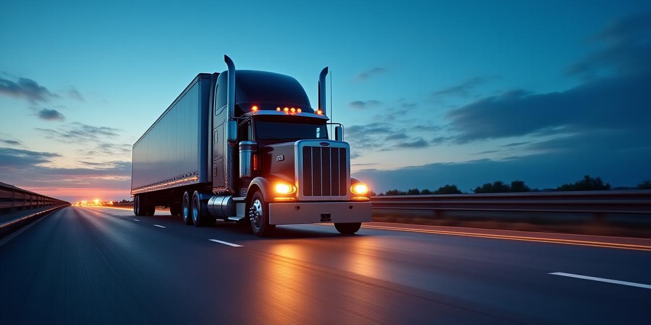 Heavy haulage truck on highway at dusk